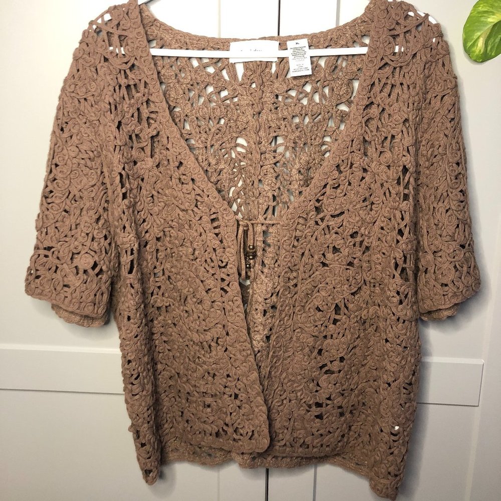 alfred dunner - Brown Tie Front Lacy Size XL Top